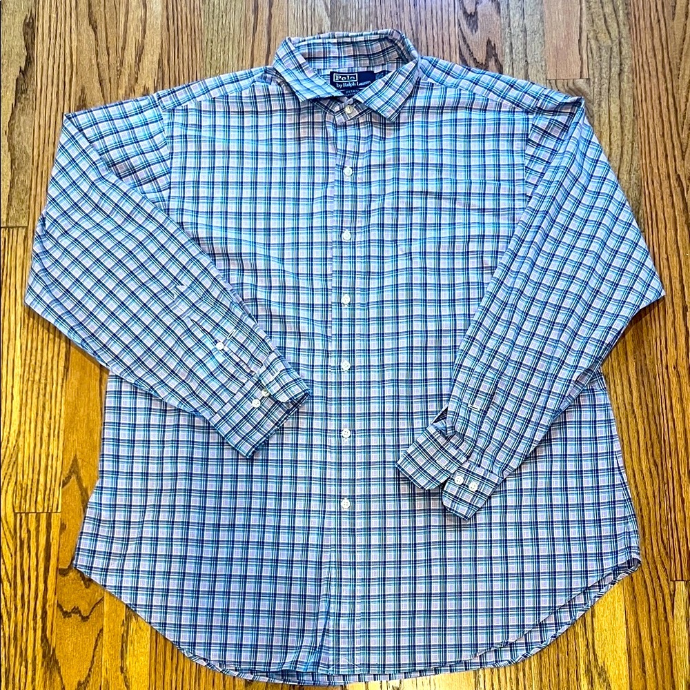 Polo Ralph Lauren Men's Blue and White Checkered Shirt Preppy Classic Fit Plaid